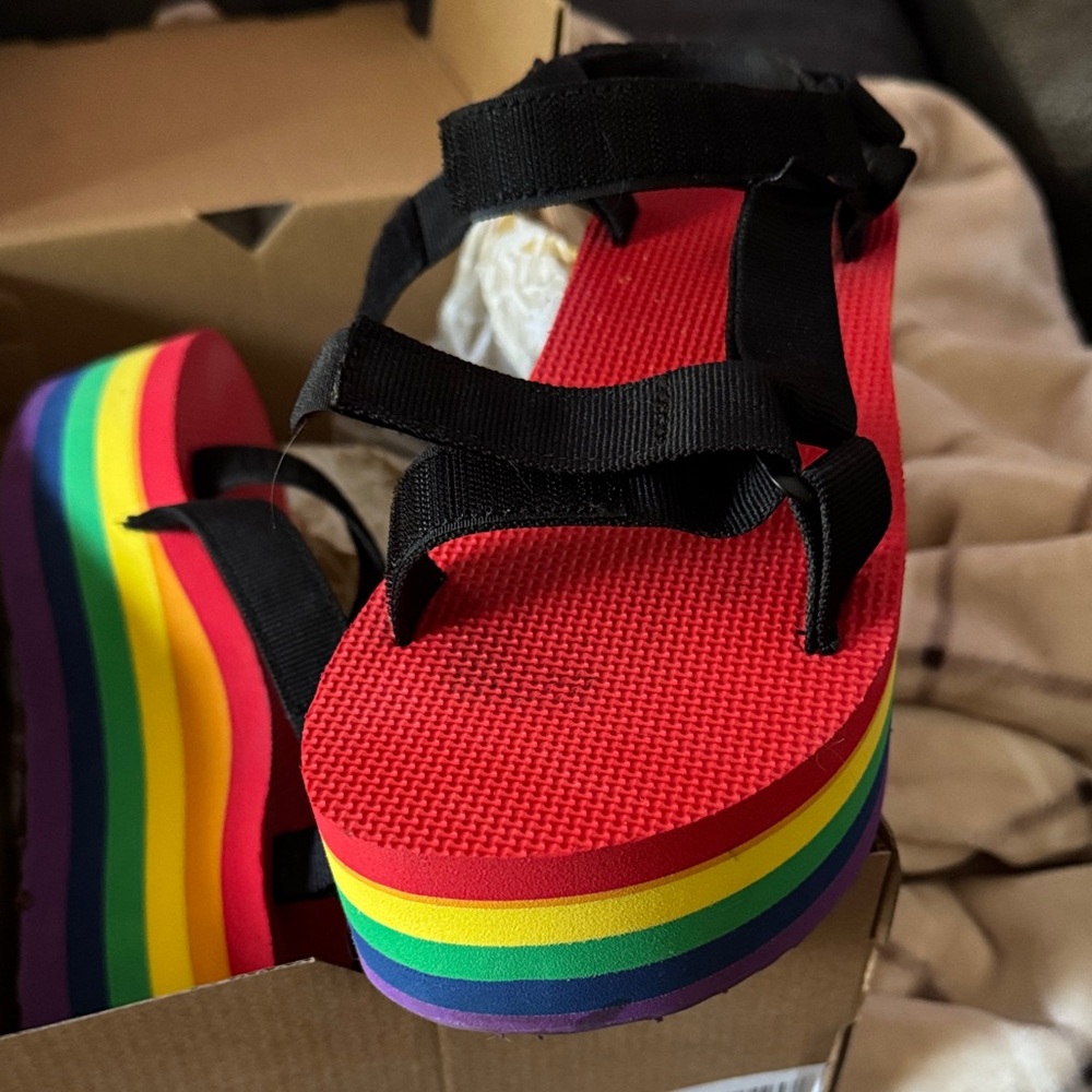 Colorful Platform Sandals with Black Straps